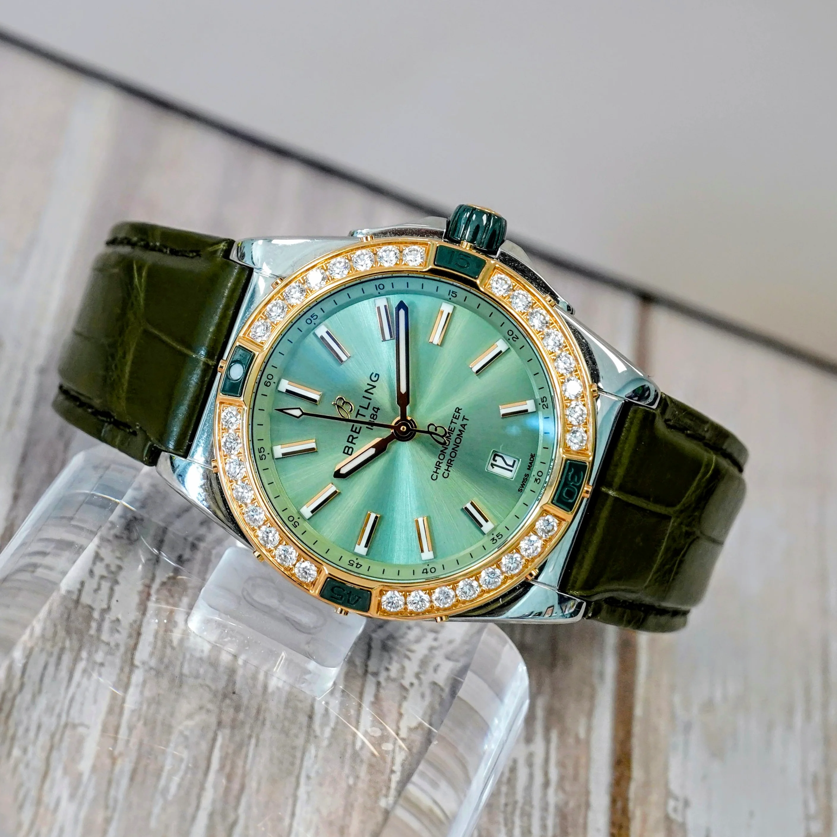 Breitling Super Chronomat Automatic 38 Watch U17356 Date 18K Rose Gold Diamond Bezel & S.S. Original Strap - Image 8