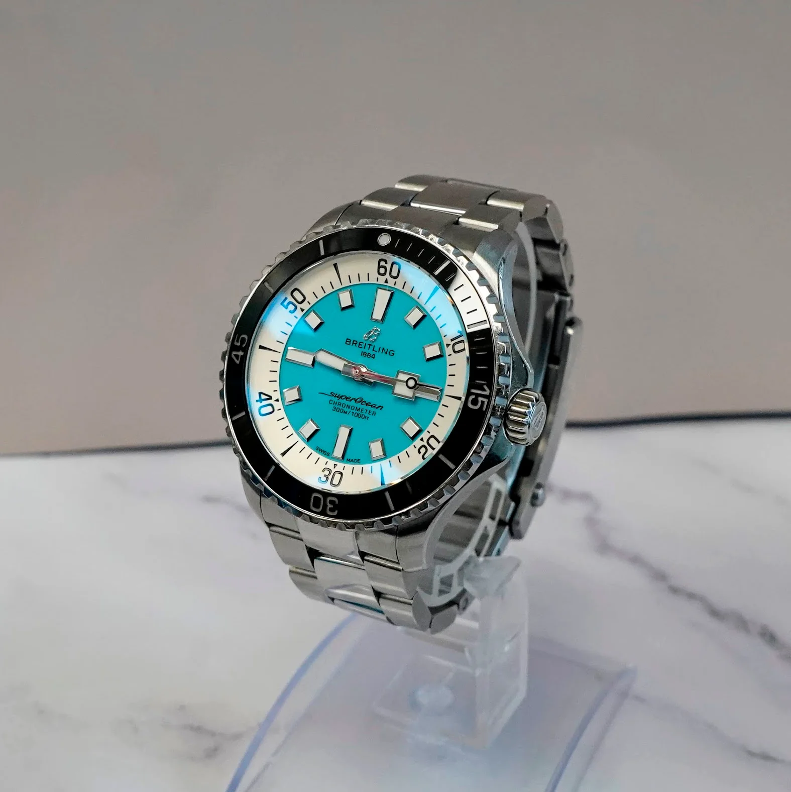 Breitling Superocean Automatic Watch A17376 Chronometer Turquoise Dial 44mm ALL S.S. - Image 4