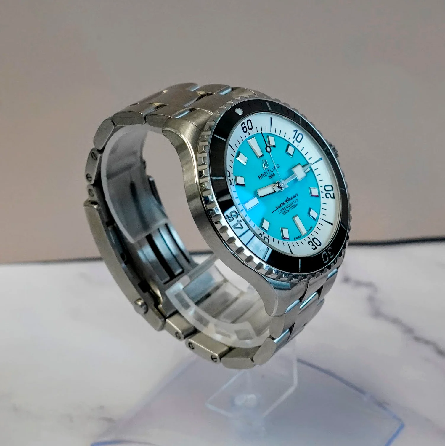 Breitling Superocean Automatic Watch A17376 Chronometer Turquoise Dial 44mm ALL S.S. - Image 6
