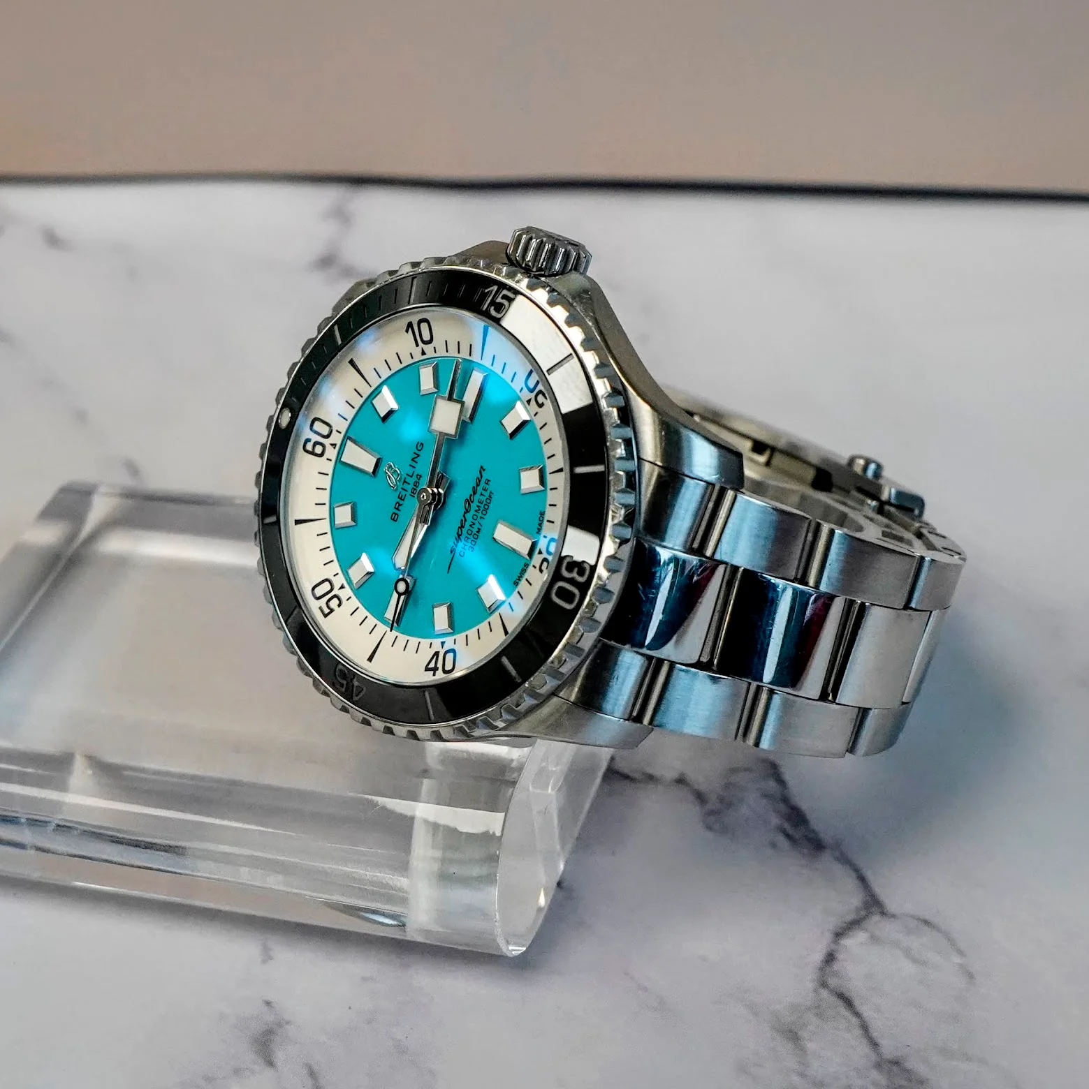Breitling Superocean Automatic Watch A17376 Chronometer Turquoise Dial 44mm ALL S.S. - Image 8