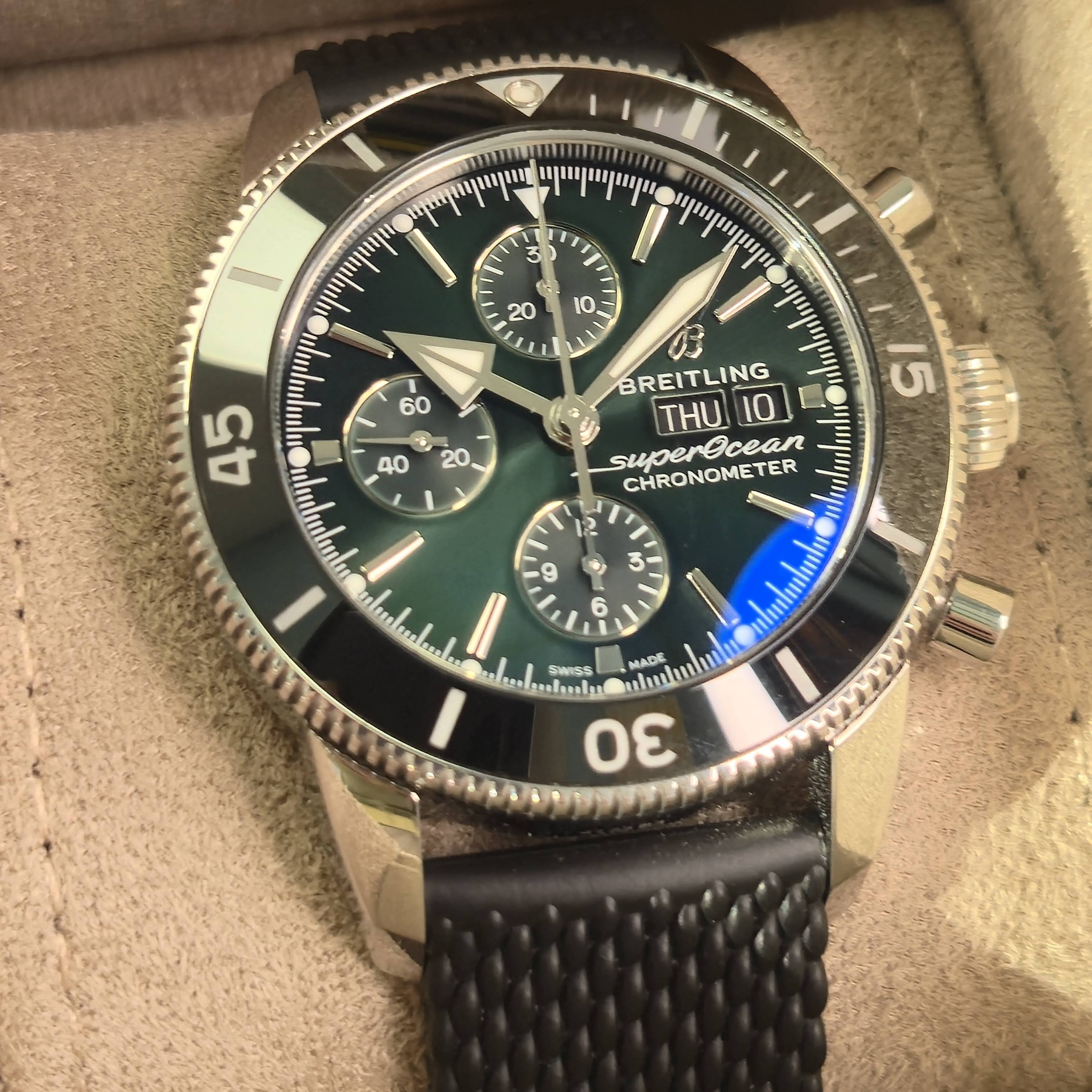 Breitling Superocean Heritage Chronograph 44 Watch A13313 Green Dial Day/Date Box & Papers - Image 5