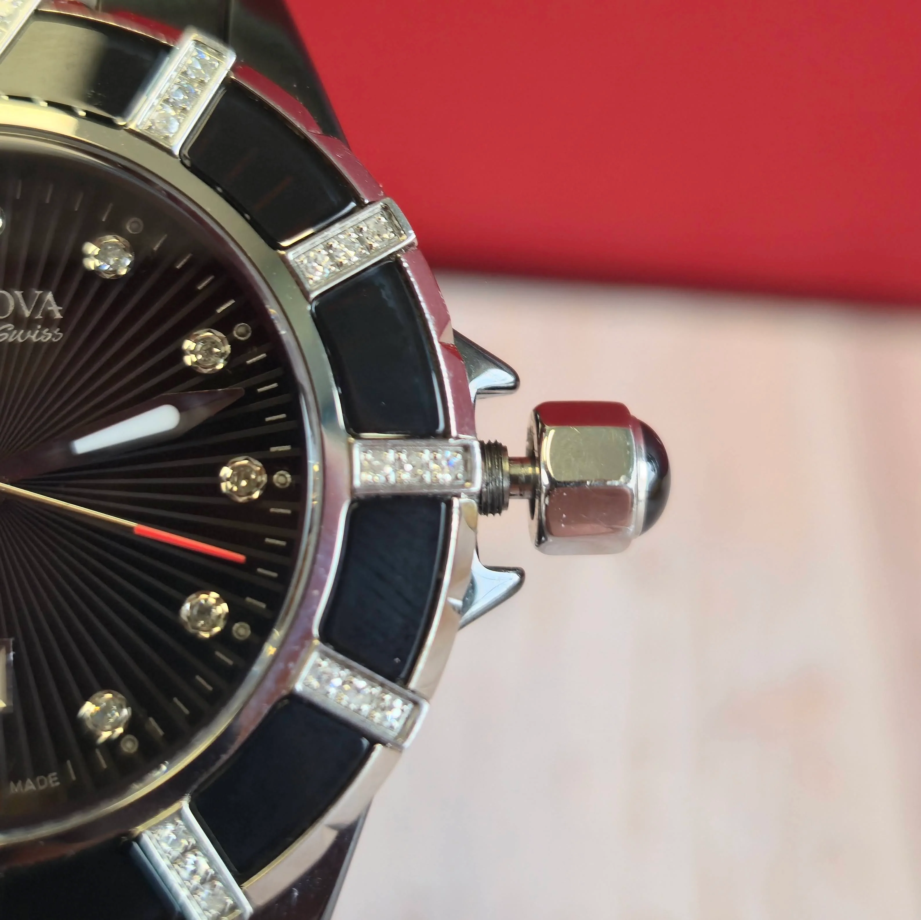 Bulova Accu Swiss Ladies Watch 65R156 Mirador Diamond Date 36mm Ceramic Wristwatch - Image 5