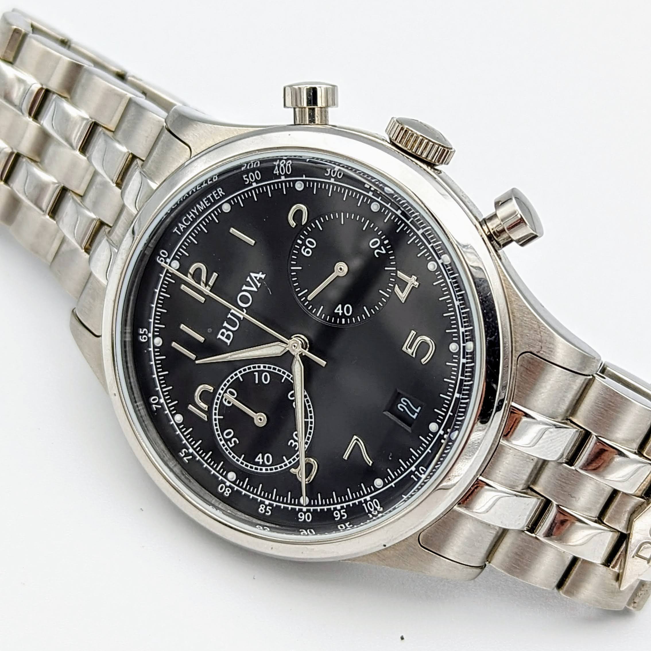 BULOVA Classic Chronograph Watch 43mm Quartz Wristwatch - ALL S.S. - Image 7