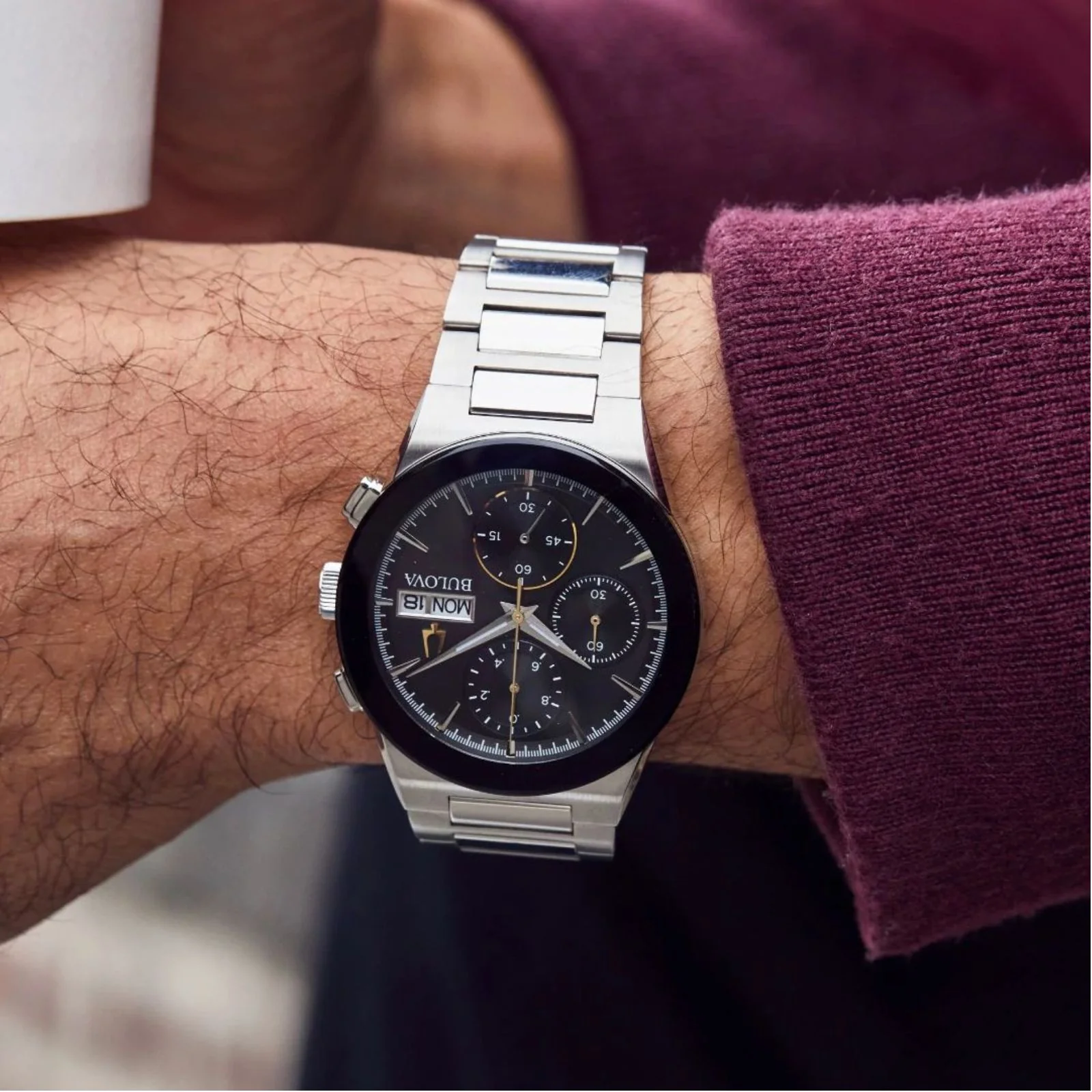 BULOVA Modern Millennia Chronograph Watch ALL Stainless Steel 96C149 - Image 4