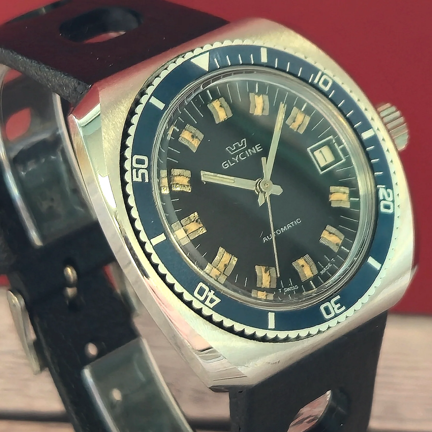 Vintage Glycine Airman Automatic Watch 313 144 Date Black Dial Diver Wristwatch - Image 3