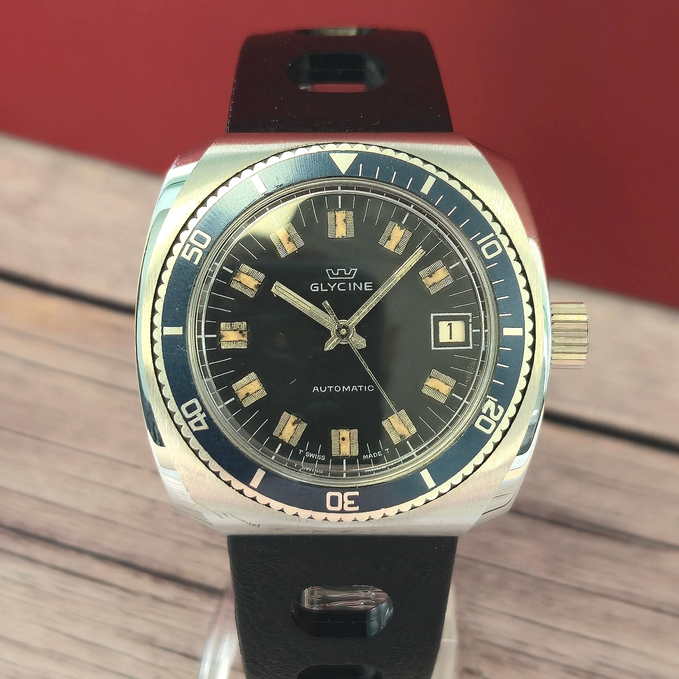 Vintage Glycine Airman Automatic Watch 313 144 Date Black Dial Diver Wristwatch - Image 4