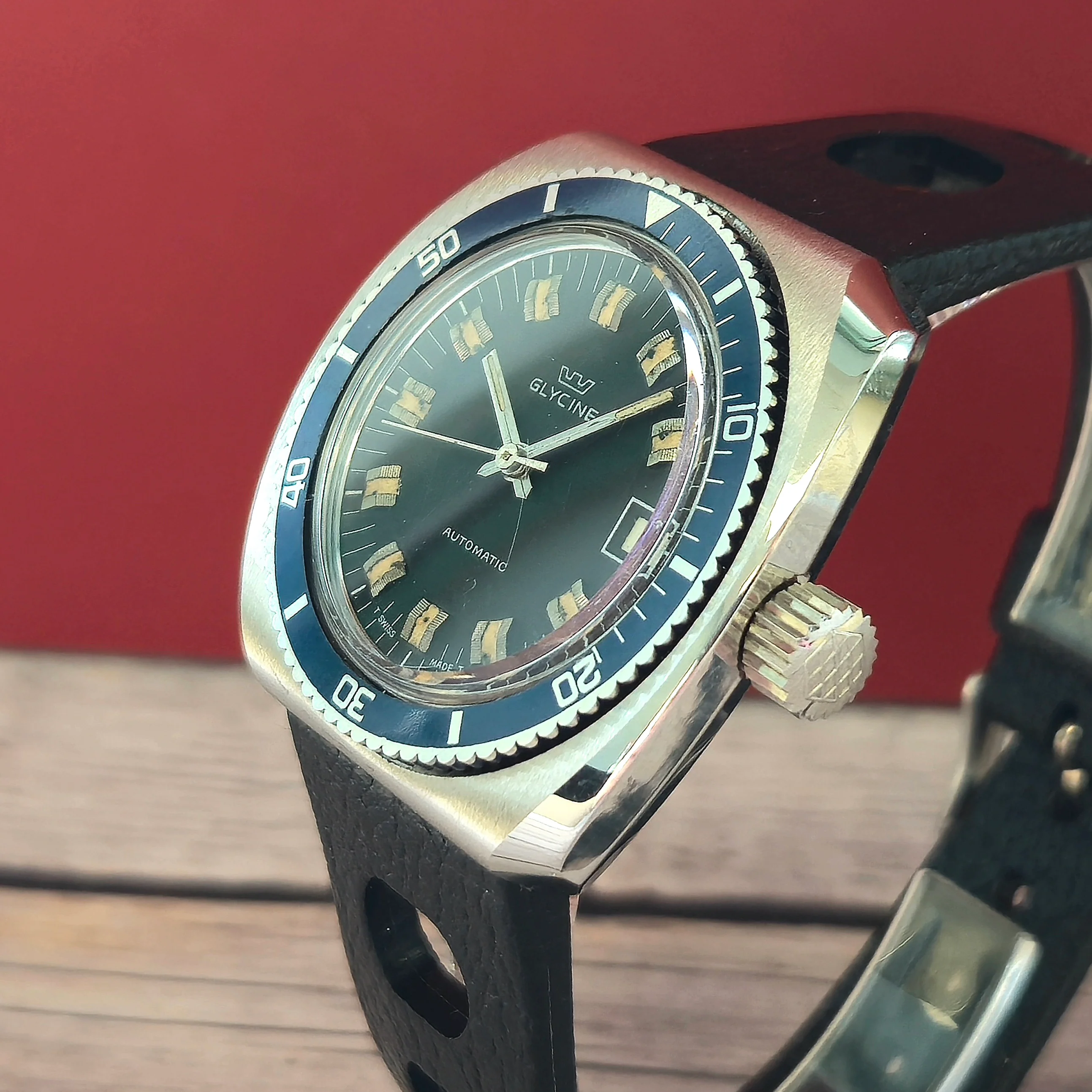 Vintage Glycine Airman Automatic Watch 313 144 Date Black Dial Diver Wristwatch - Image 5