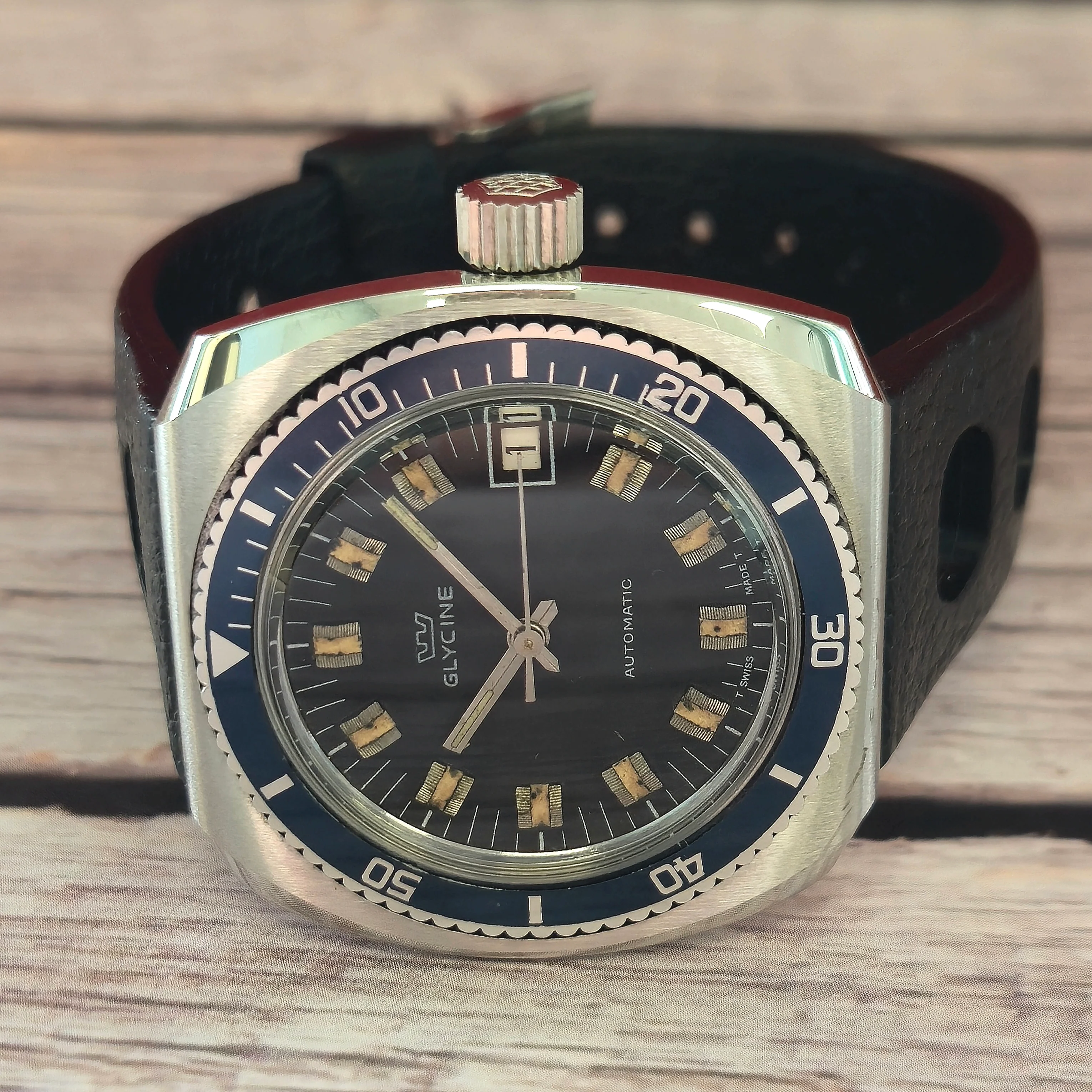 Vintage Glycine Airman Automatic Watch 313 144 Date Black Dial Diver Wristwatch - Image 8