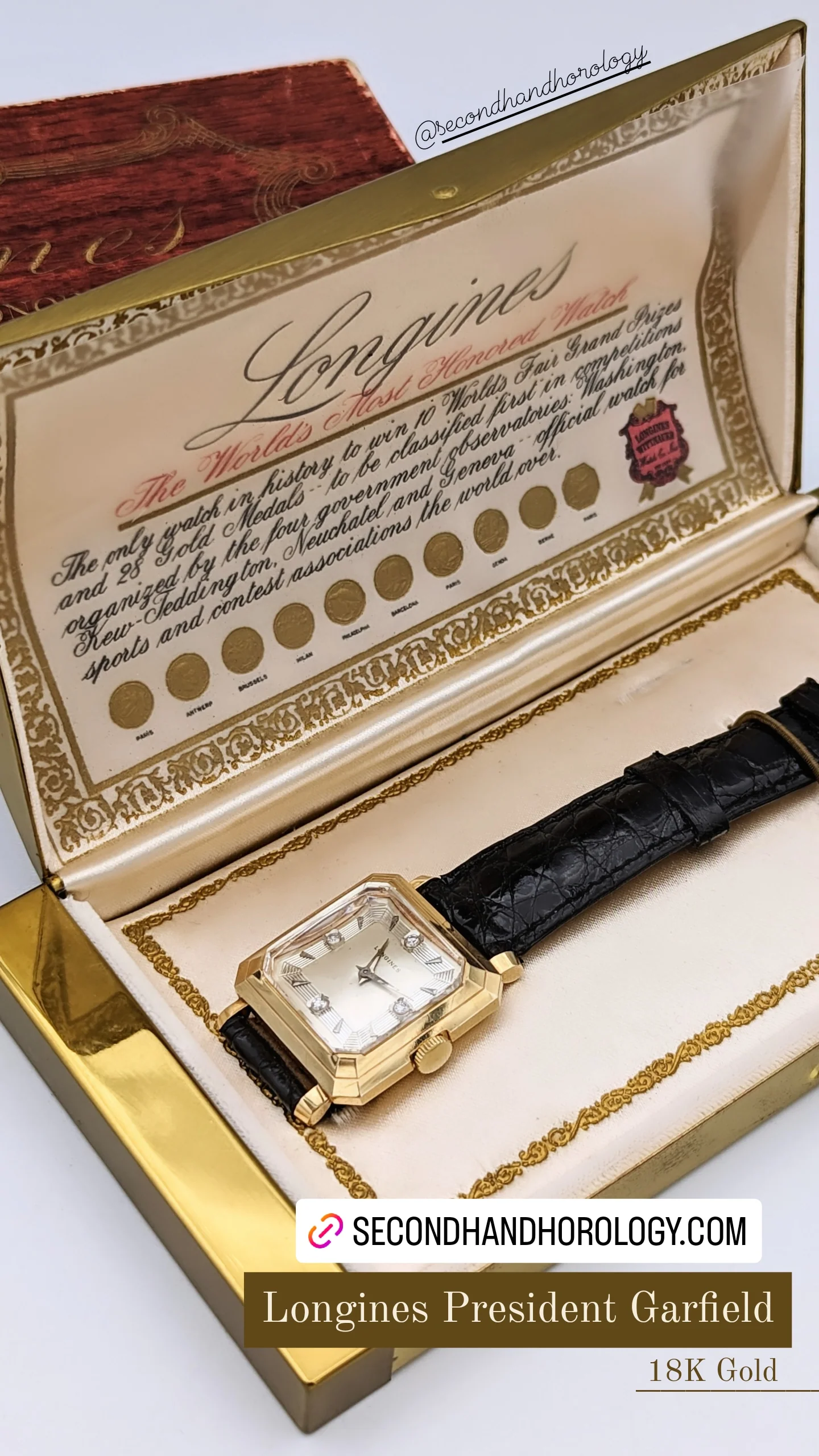 LONGINES President Garfield Watch Diamond Dial 14K GOLD Cal. 23Z Wristwatch - Image 21