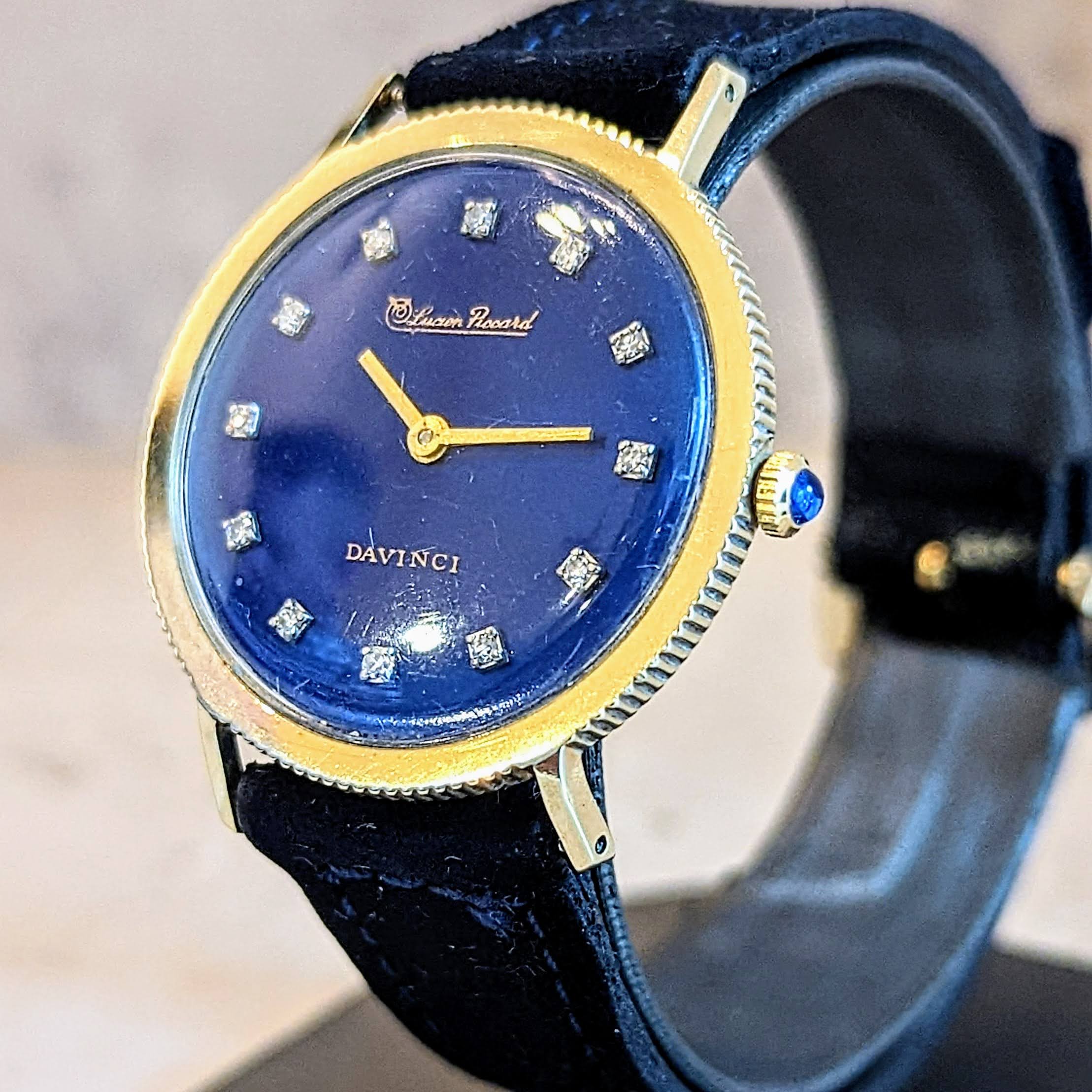 LUCIEN PICCARD Davinci Watch Blue Dial 14K GOLD Mechanical Wristwatch - Image 6