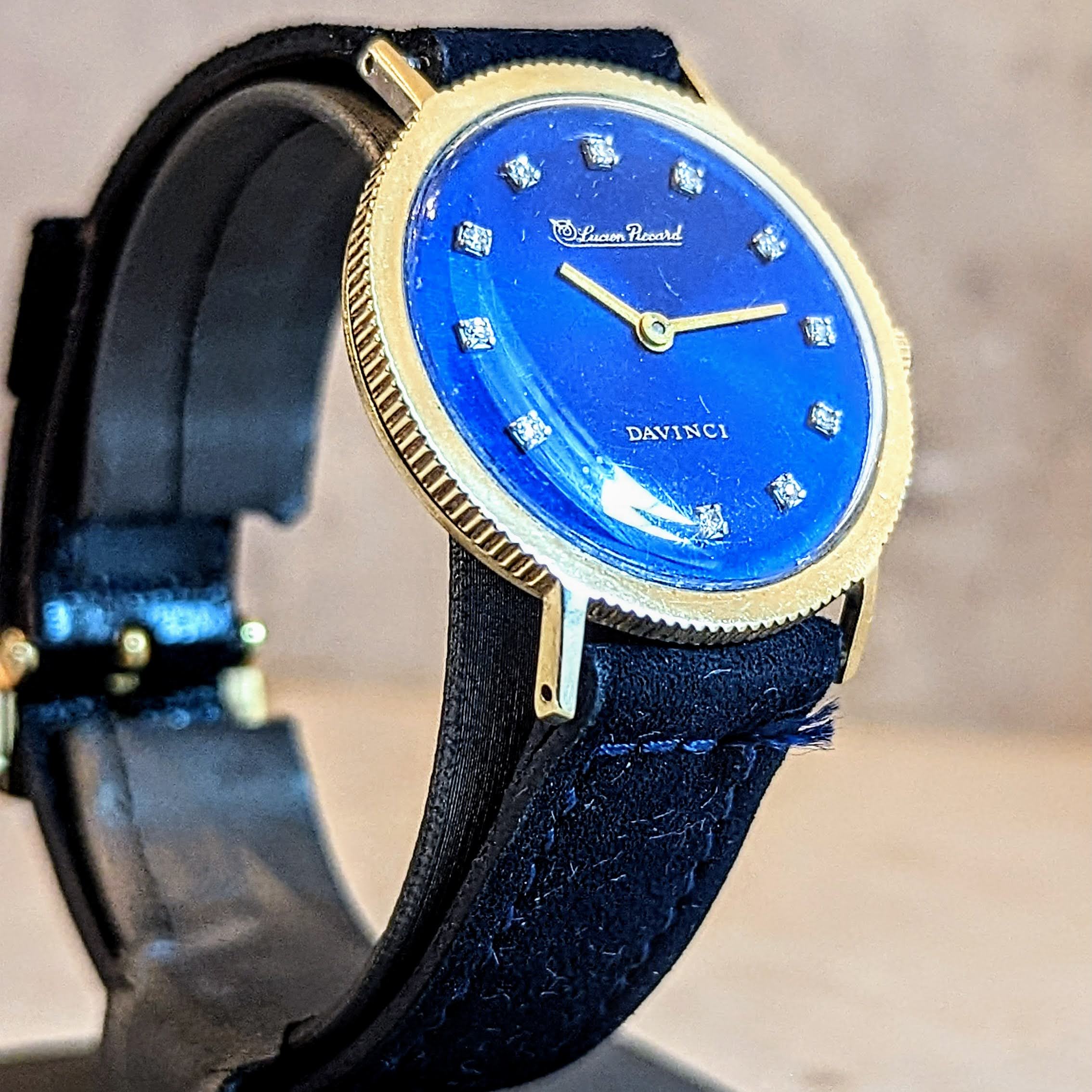 LUCIEN PICCARD Davinci Watch Blue Dial 14K GOLD Mechanical Wristwatch - Image 7