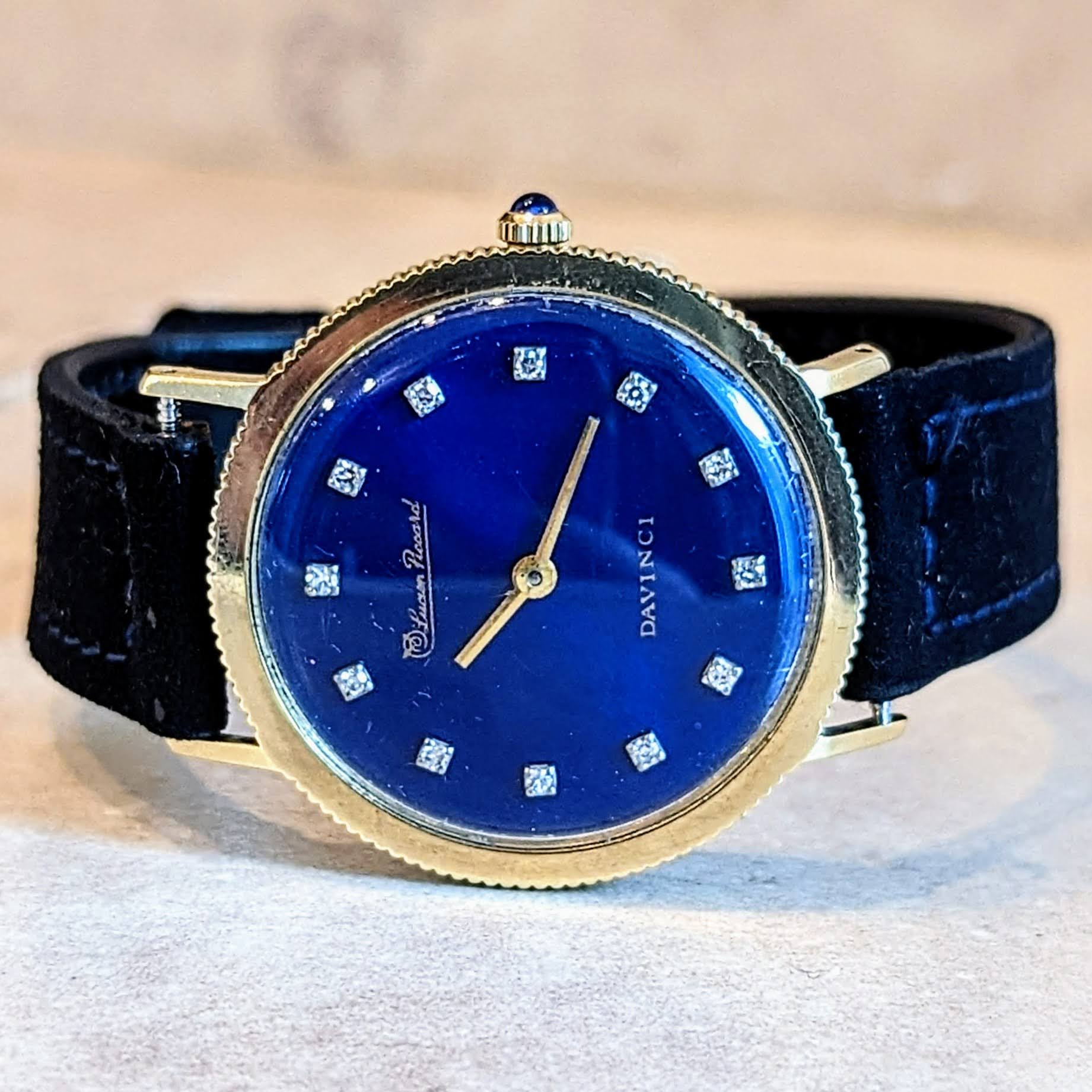 LUCIEN PICCARD Davinci Watch Blue Dial 14K GOLD Mechanical Wristwatch - Image 9