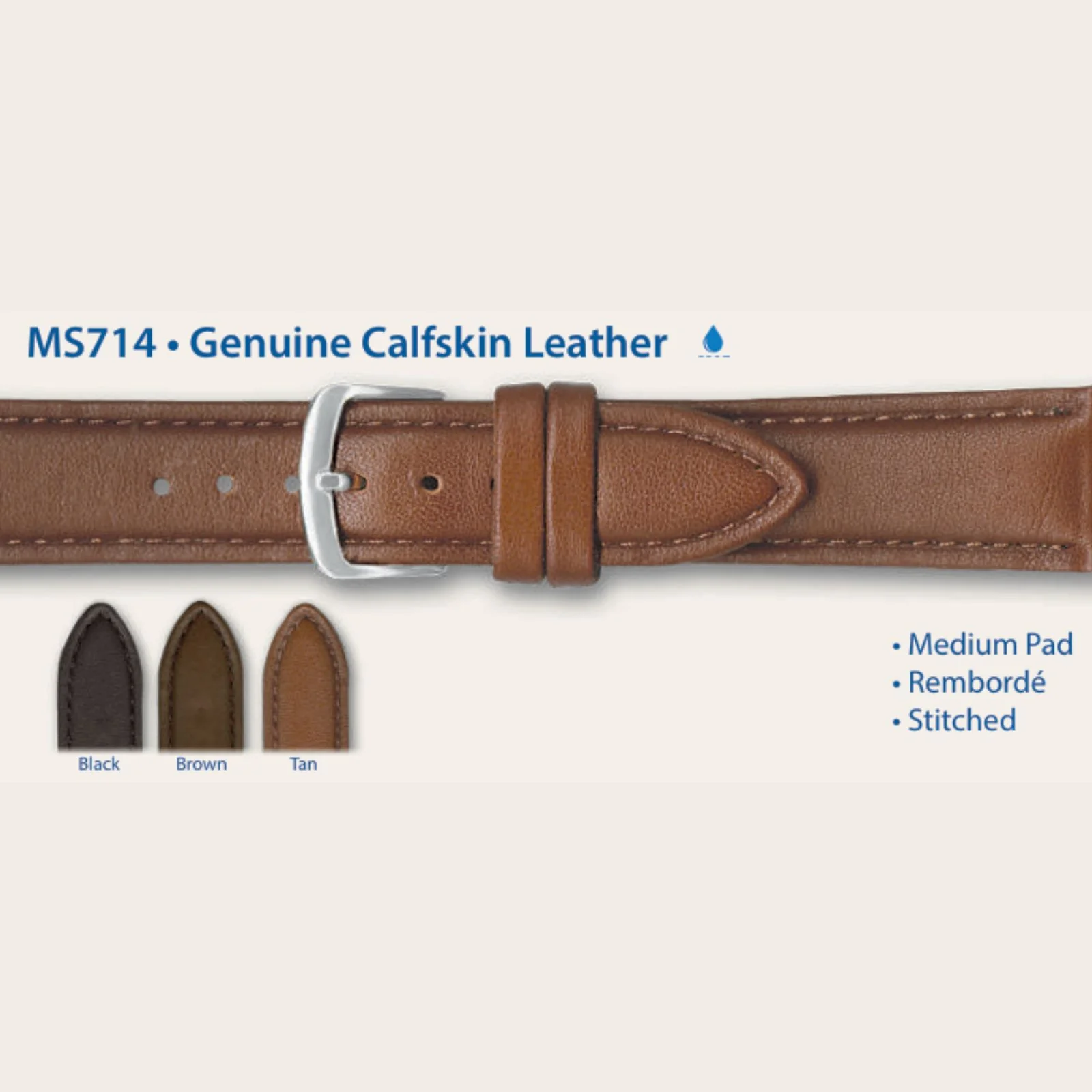 MS714 - Genuine Calfskin Leather - Hadley Roma Watch Strap - Image 5