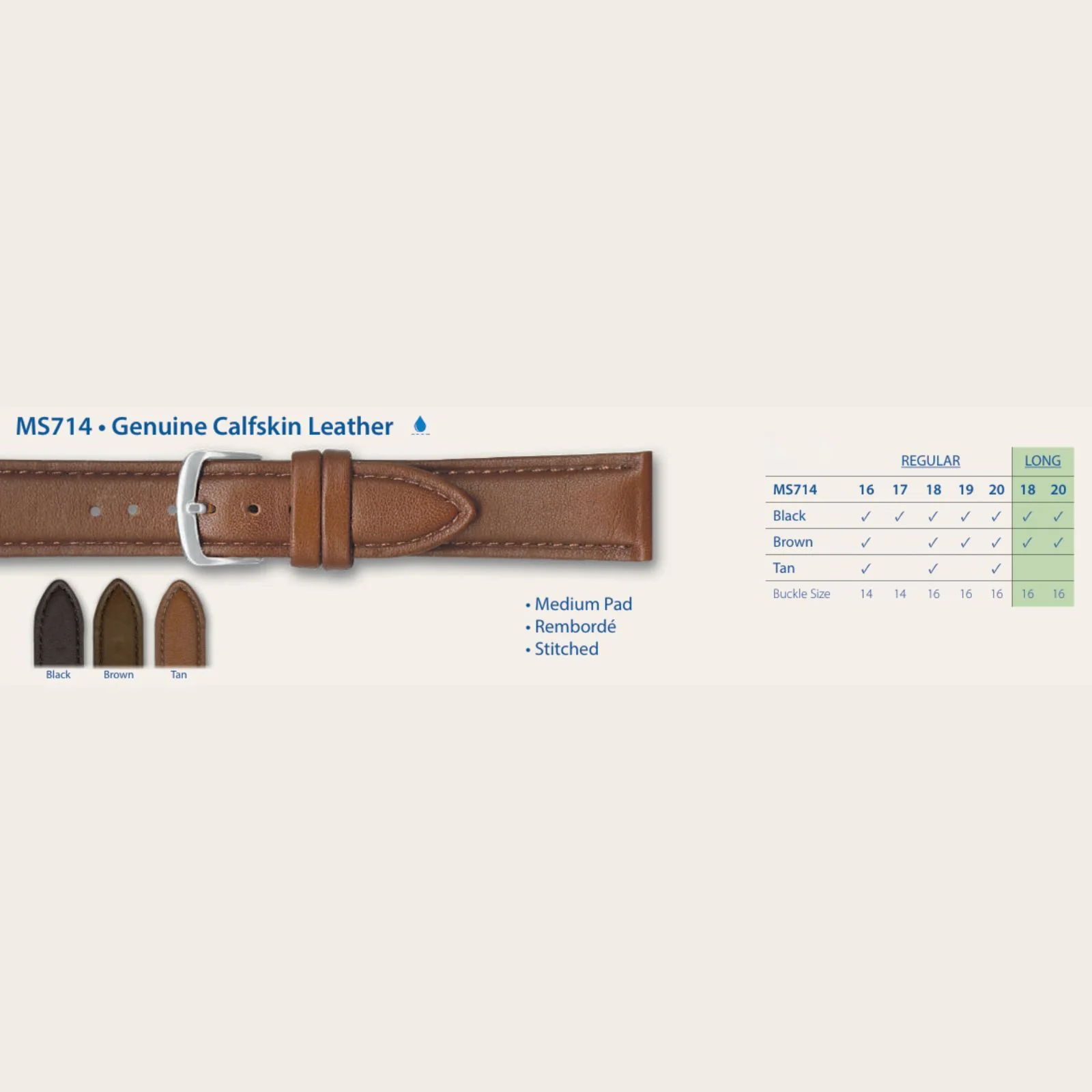 MS714 - Genuine Calfskin Leather - Hadley Roma Watch Strap - Image 7