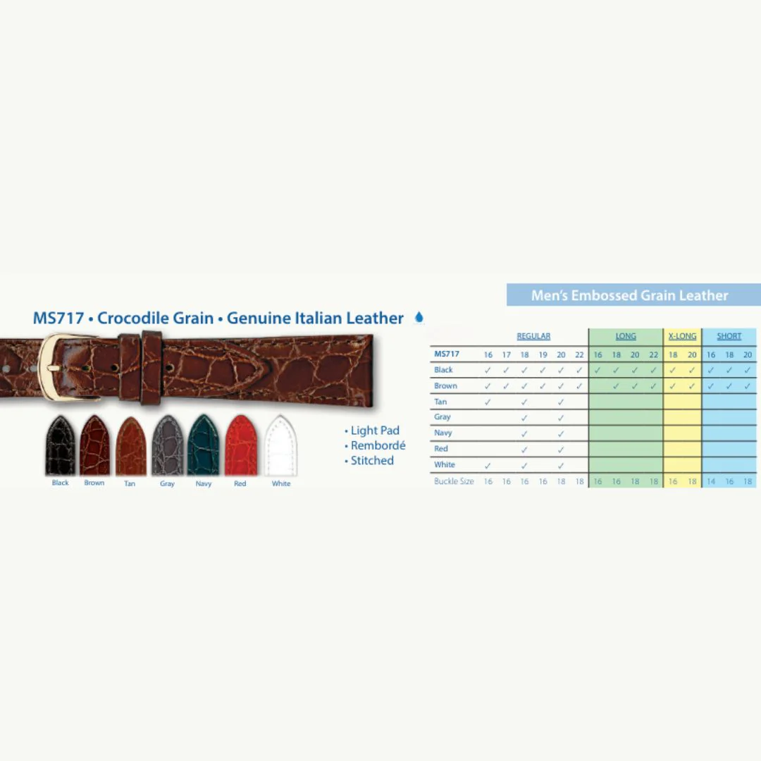 MS717 - Crocodile Grain Genuine Italian Leather - Hadley Roma Watch Strap - Image 10