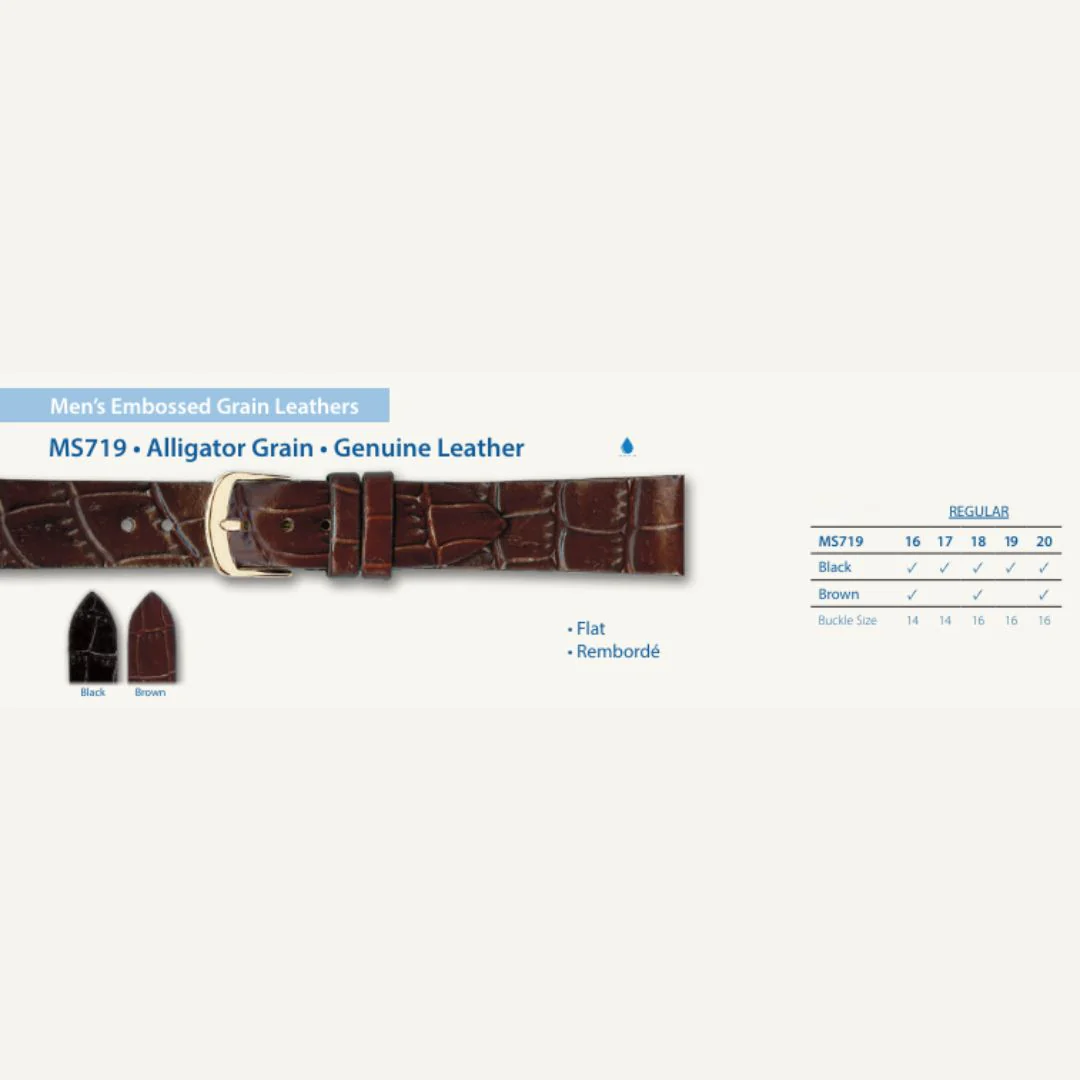 MS719 - Alligator Grain Genuine Leather - Hadley Roma Watch Strap - Image 6