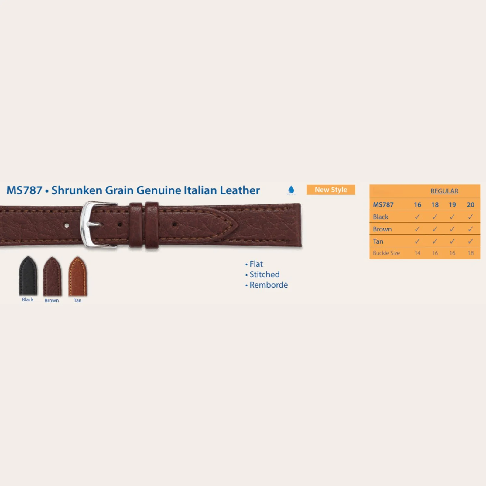 MS787 - Shrunken Grain Genuine Italian Leather - Hadley Roma Watch Strap - Image 6