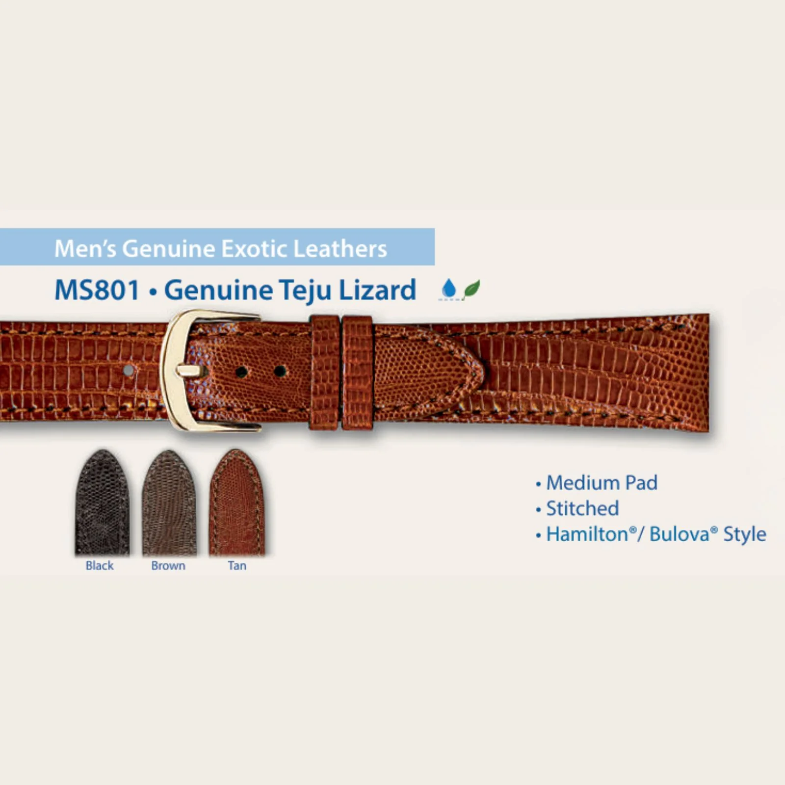 MS801 - Genuine Teju Lizard - Hadley Roma Watch Strap - Image 5