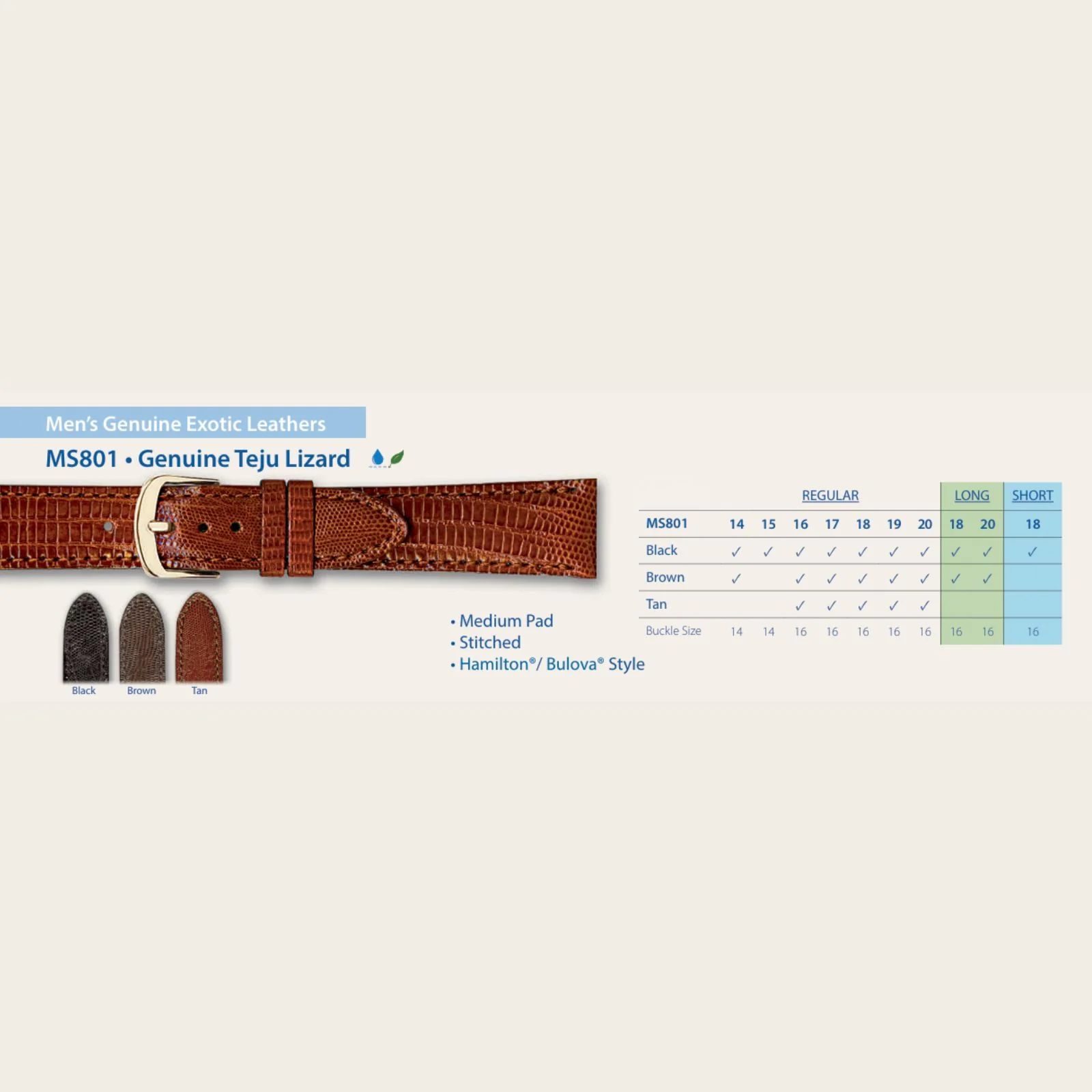 MS801 - Genuine Teju Lizard - Hadley Roma Watch Strap - Image 7