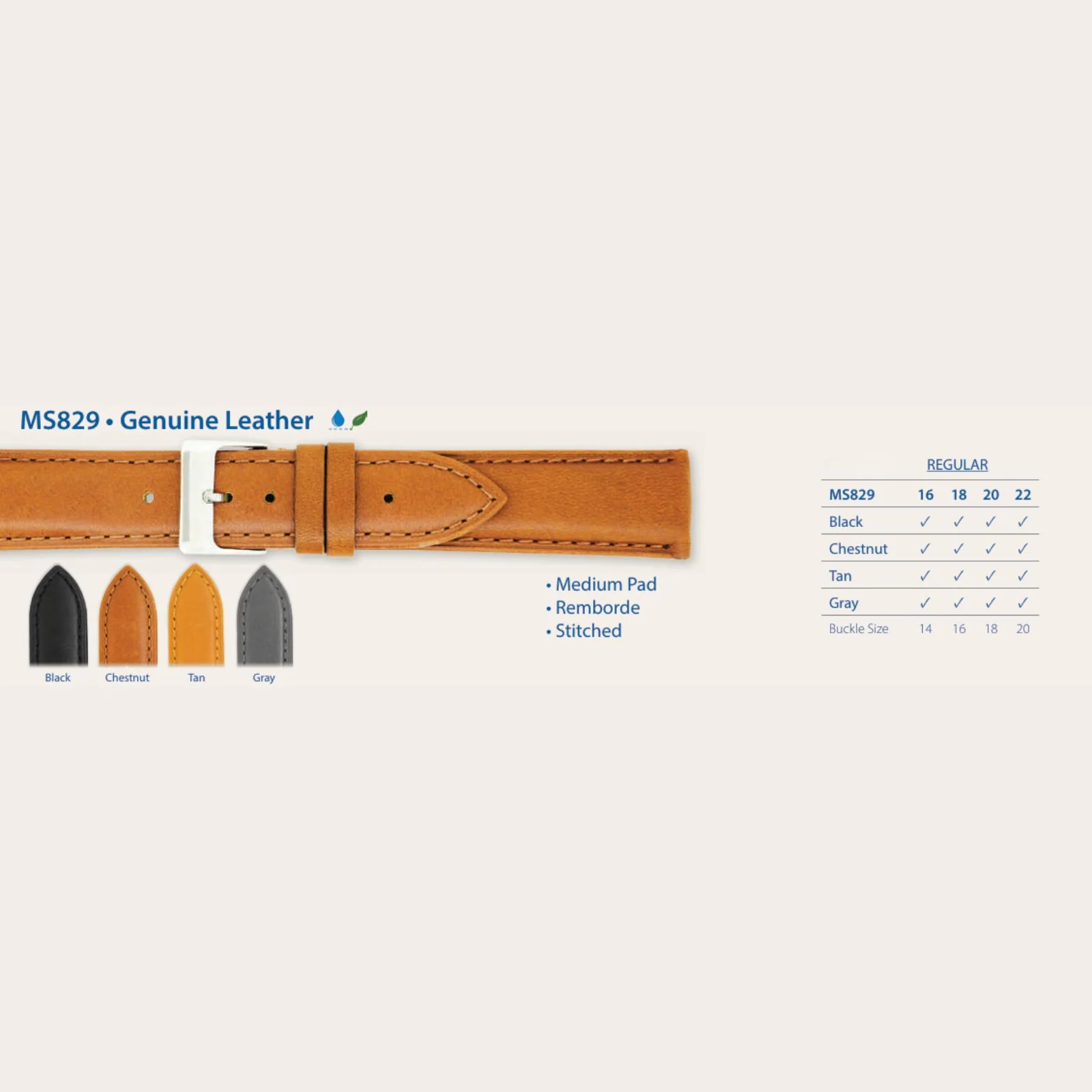 MS829 - Genuine Leather - Hadley Roma Watch Strap - Image 8