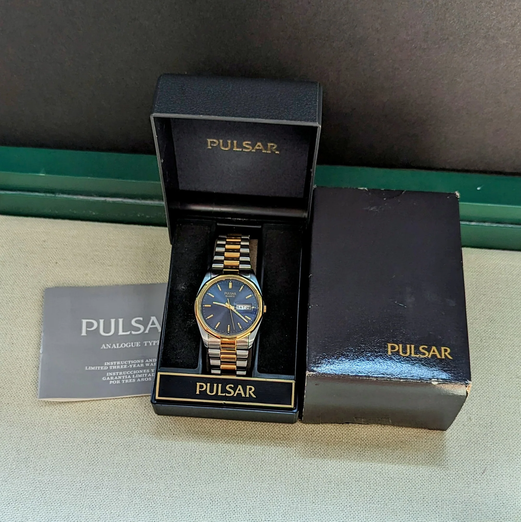 NOS PULSAR Quartz Watch Ref. PPX108 Day/Date Two-Tone Case & Bracelet Wristwatch Box & Papers! - Image 15