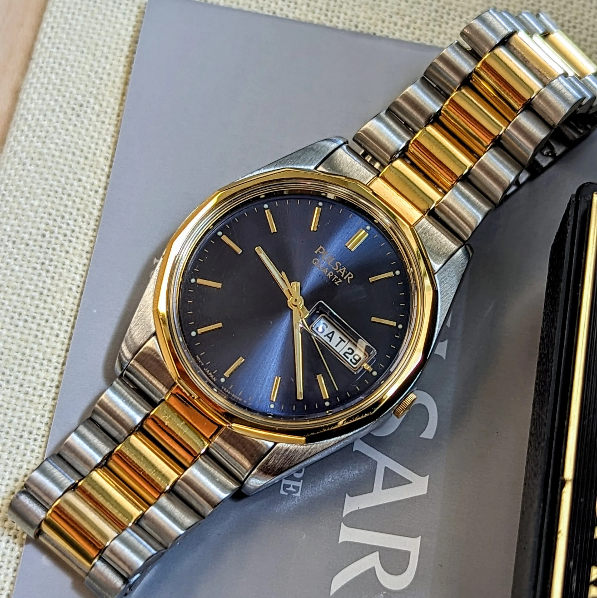 NOS PULSAR Quartz Watch Ref. PPX108 Day/Date Two-Tone Case & Bracelet Wristwatch Box & Papers! - Image 7