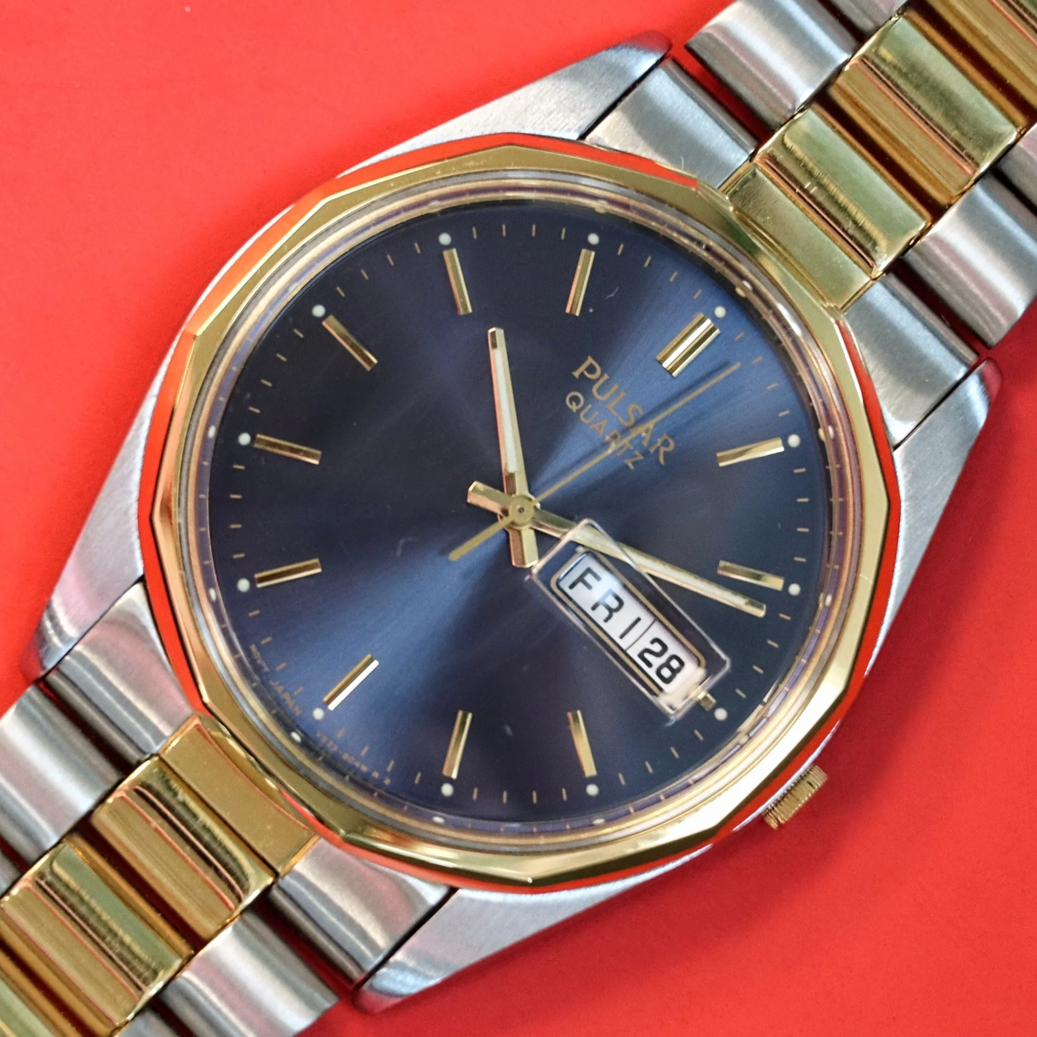 NOS PULSAR Quartz Watch Ref. PPX108 Day/Date Two-Tone Case & Bracelet Wristwatch Box & Papers! - Image 9