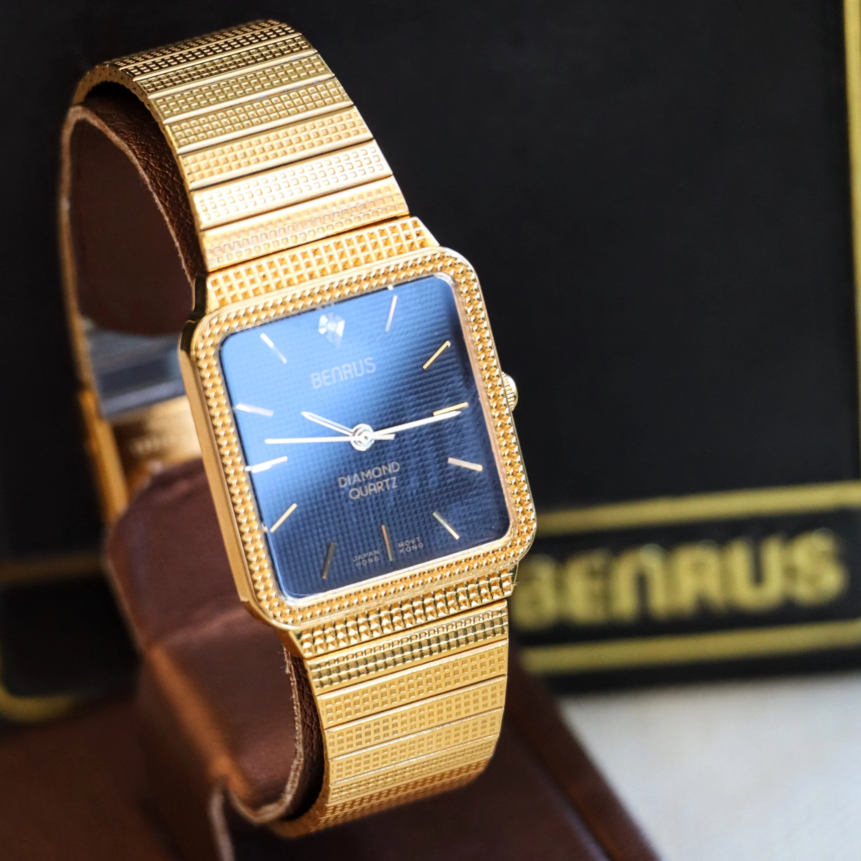 NOS Vintage BENRUS Diamond Quartz Watch Tank Case - ALL Original In BOX! - Image 6