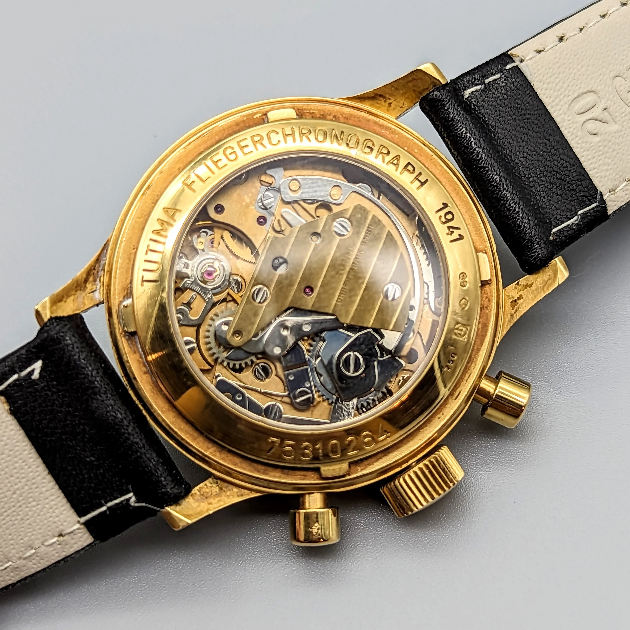 TUTIMA Flieger Chronograph 1941 Wristwatch 18K Yellow GOLD Pilot's Watch Ref. 753-01 - Image 13