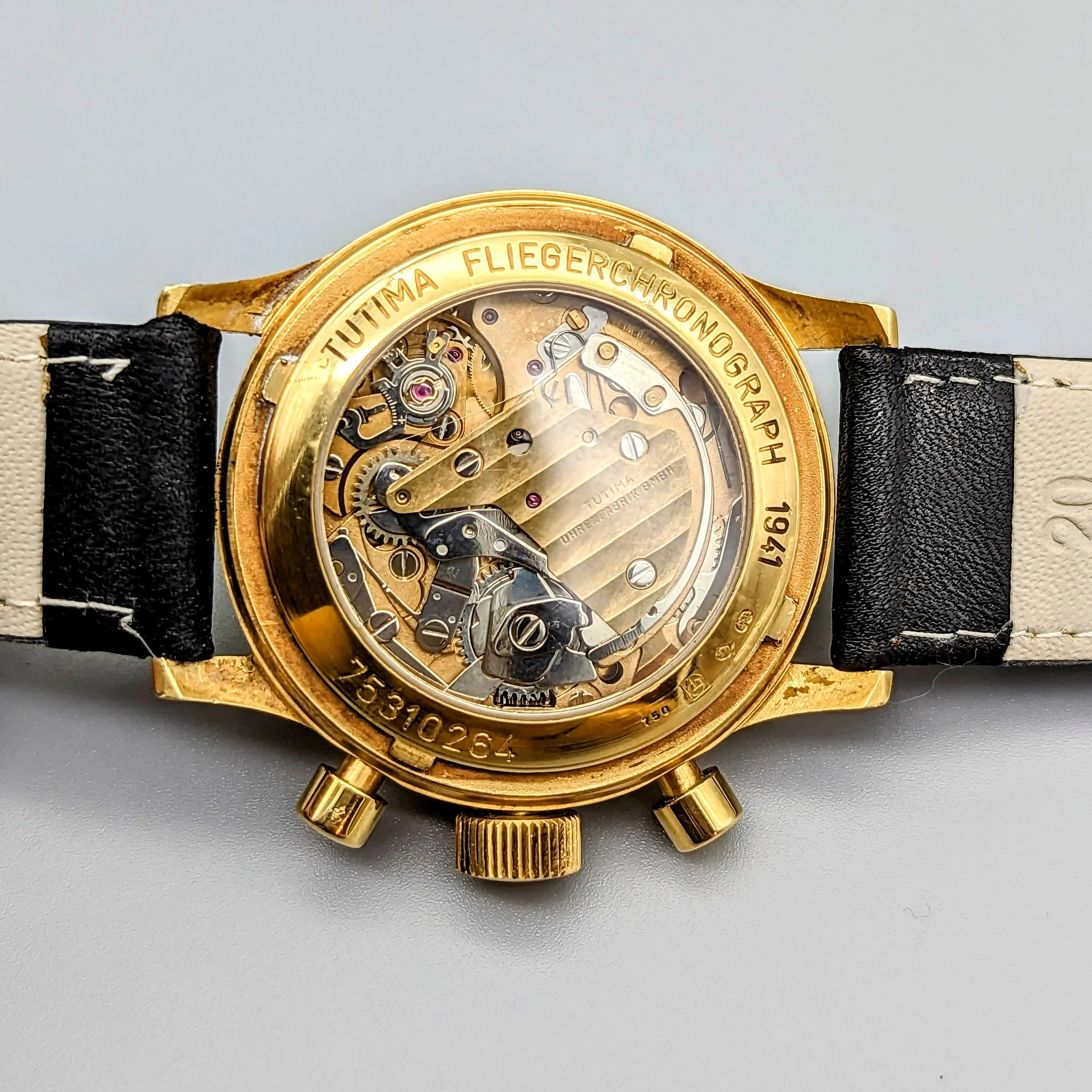 TUTIMA Flieger Chronograph 1941 Wristwatch 18K Yellow GOLD Pilot's Watch Ref. 753-01 - Image 14