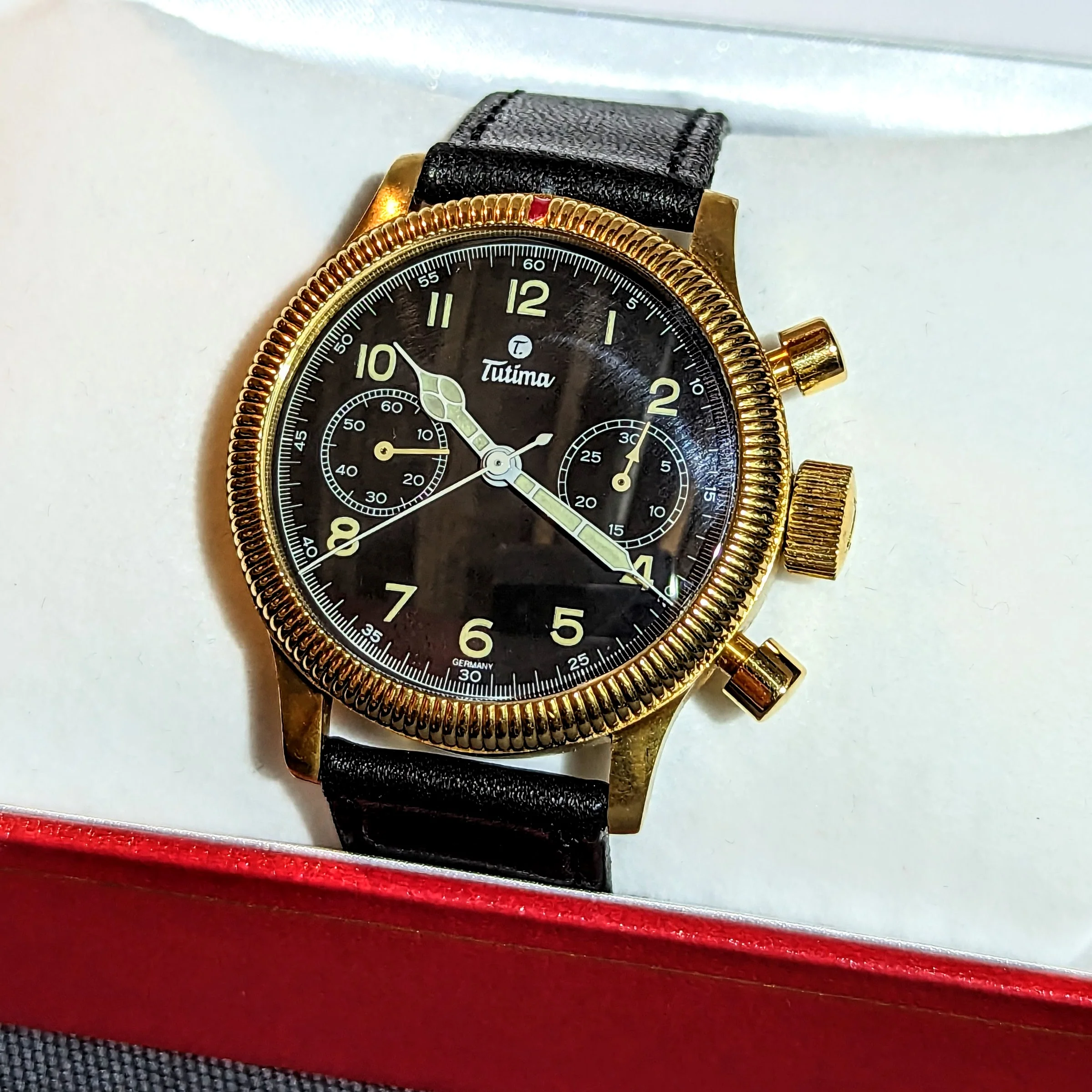 TUTIMA Flieger Chronograph 1941 Wristwatch 18K Yellow GOLD Pilot's Watch Ref. 753-01 - Image 21