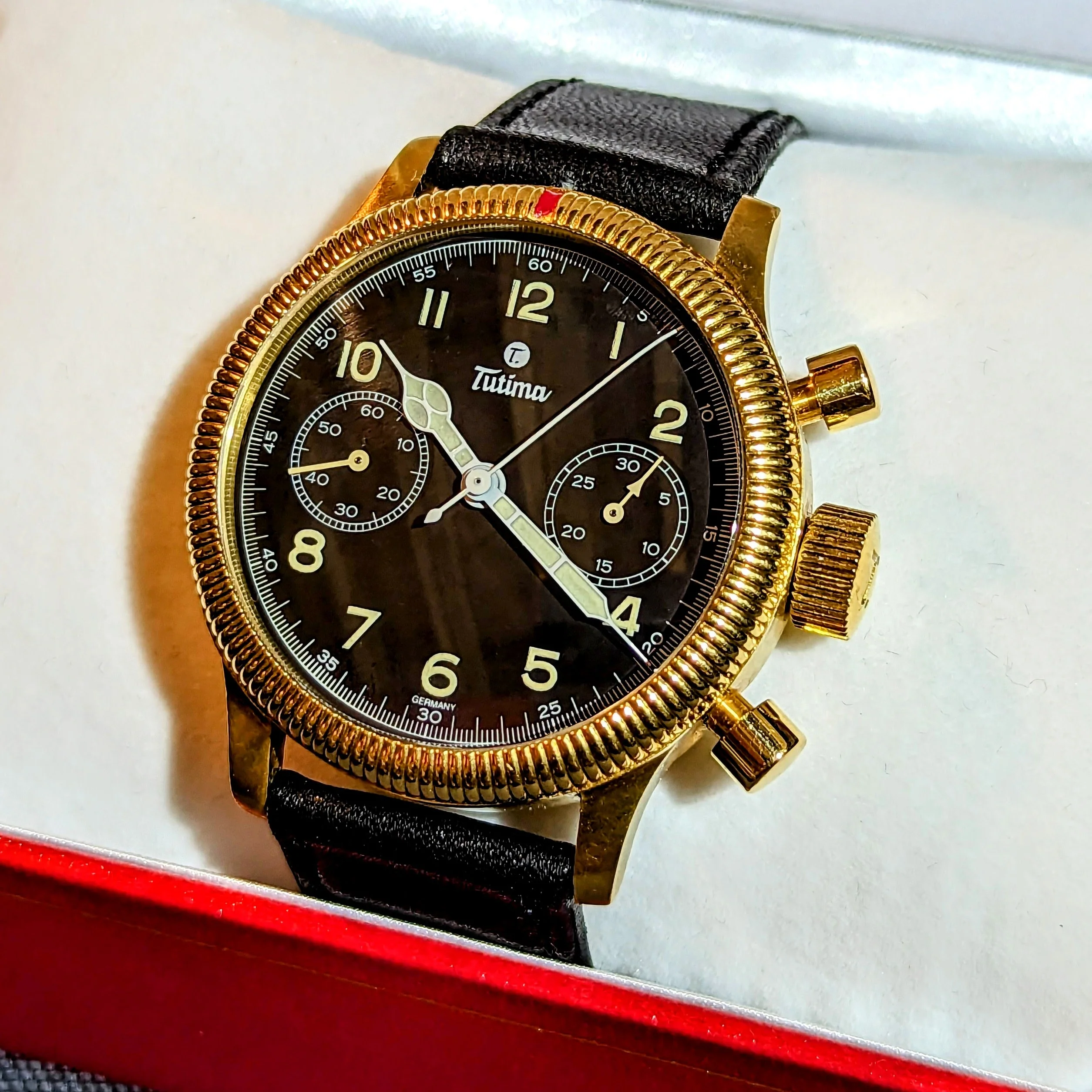 TUTIMA Flieger Chronograph 1941 Wristwatch 18K Yellow GOLD Pilot's Watch Ref. 753-01 - Image 22