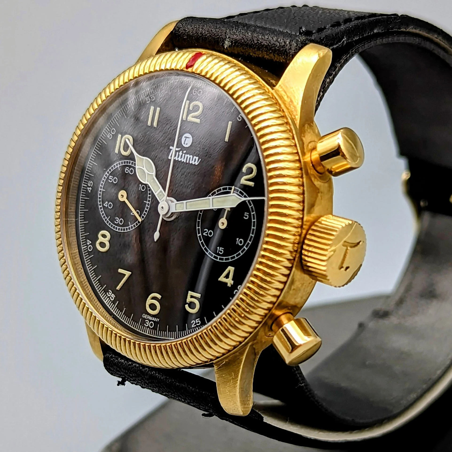 TUTIMA Flieger Chronograph 1941 Wristwatch 18K Yellow GOLD Pilot's Watch Ref. 753-01 - Image 3