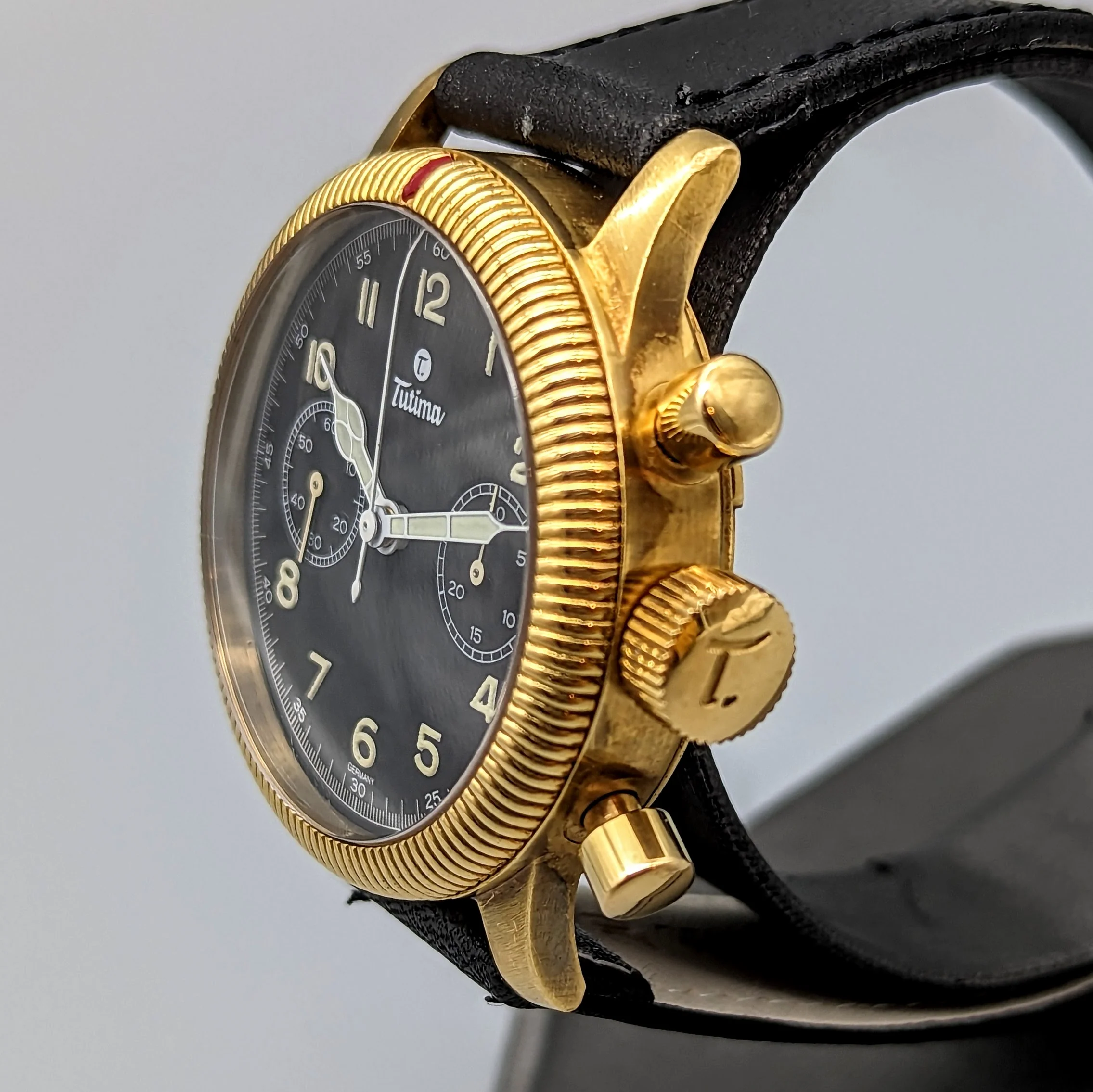 TUTIMA Flieger Chronograph 1941 Wristwatch 18K Yellow GOLD Pilot's Watch Ref. 753-01 - Image 4
