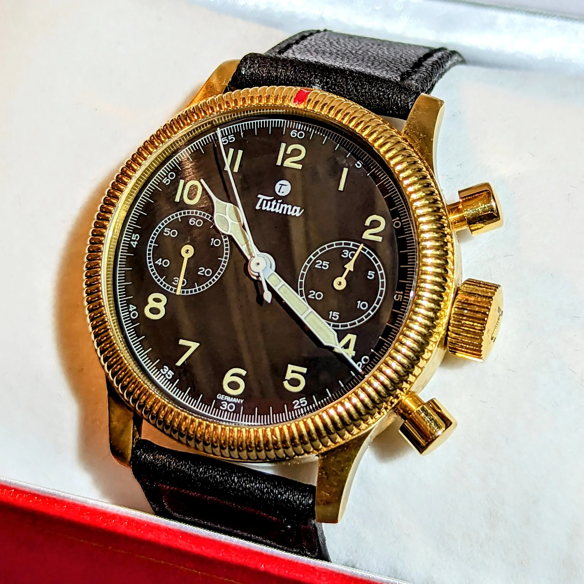 TUTIMA Flieger Chronograph 1941 Wristwatch 18K Yellow GOLD Pilot's Watch Ref. 753-01 - Image 7