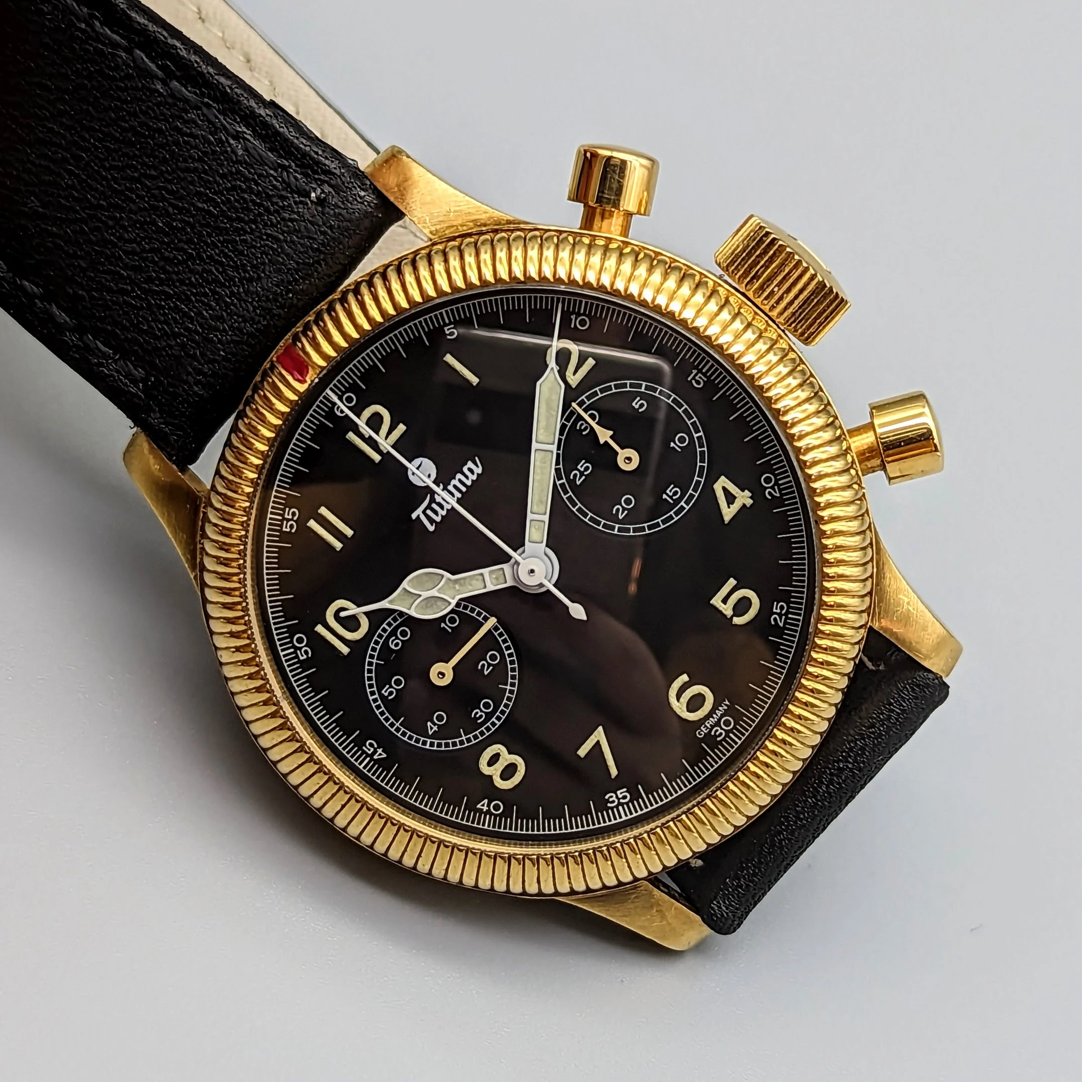 TUTIMA Flieger Chronograph 1941 Wristwatch 18K Yellow GOLD Pilot's Watch Ref. 753-01 - Image 8