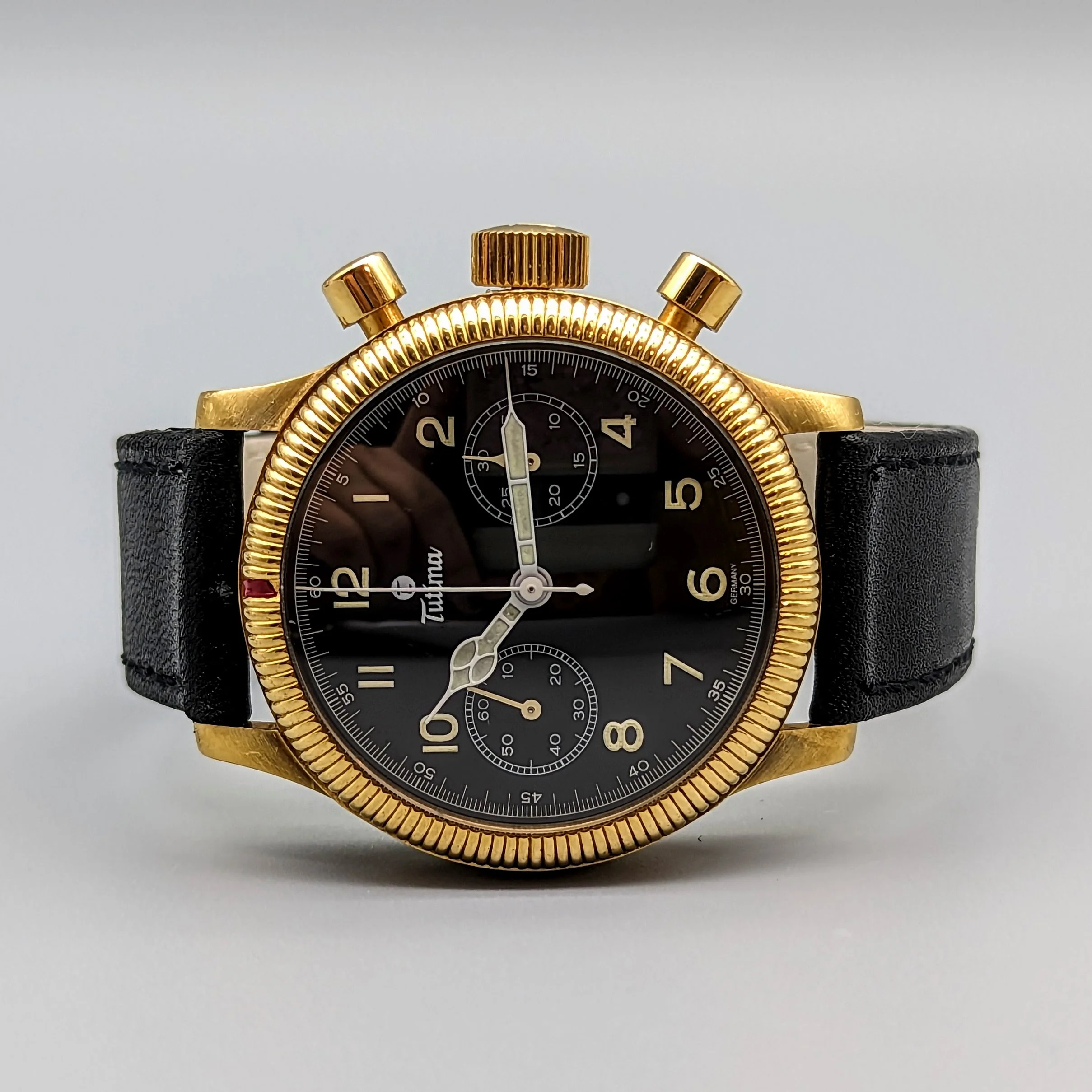 TUTIMA Flieger Chronograph 1941 Wristwatch 18K Yellow GOLD Pilot's Watch Ref. 753-01 - Image 9